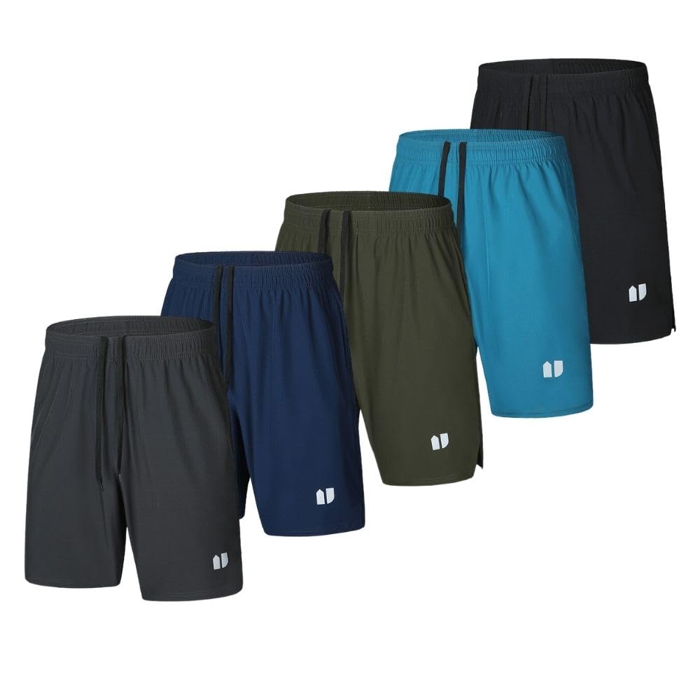 Bsrpolry, Confezione da 5 pantaloncini da corsa da uomo ad asciugatura rapida per jogging, pantaloncini sportivi da uomo con tasche e elastico in vita