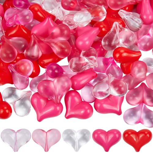 SUNNYCLUE 100Pcs 5 Colors Pink Heart Bead Valentine's Day Beads Bulk Acrylic Transparent Hearts Love Shaped Loose Spacer Bead for Jewellery Making Bracelets Necklaces Father's Day Mother's Day DIY