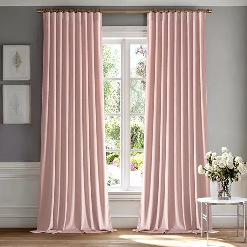 Image of MIULEE Light Pink Velvet Pinch Pleat Blackout Curtains W52 X L84 Inches | 2 Panels,Luxury,Thermal Insulated,Super Soft,Back Tab & Rod Pocket,for Bedroom Living Room