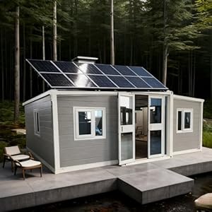 Tiny Homes for Sale, Expandable Folding Prefab Tiny House with Full Bathroom & Bedroom & Bathroom – Solar-Powered Modular Container Home for Off-Grid Living, Mobile Villa Prefabricated Cabin