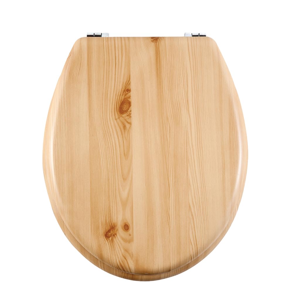AQUALONA® Essential Value Toilet Seats Wipe Clean Moulded Wood - Stainless Steel Hinges - Wipe Clean - Easy Installation (Natural Wood)