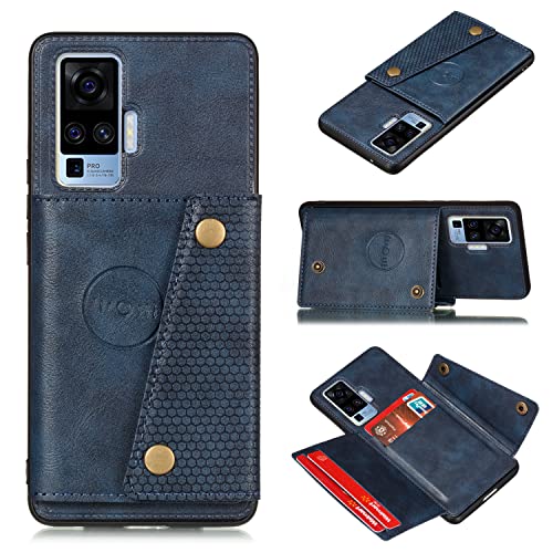 Elubugod Funda para Vivo X50,con Ranura para Tarjeta Funda para Vivo X50 5G 4G V2001A 2005 2004 Funda Carcasa Case Blue
