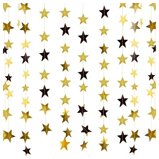 NITAIUN 65 Pies Guirnalda de Papel de Estrellas, Guirnalda Estrella Colgante, Guirnalda de Papel Decoración Estrella Papel Decoracion de Colgante para Fiesta Festival Boda Cumpleaños (Dorado)