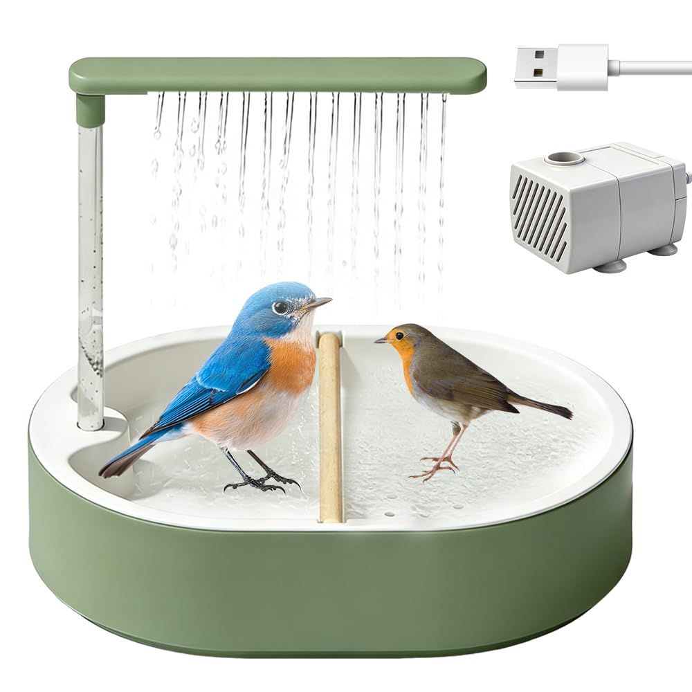 Vogeldusche Wellensittich, Wellensittich Dusche mit Wasserfall und Zirkulierendem Wasser, USB Stromschleife Vogeltränke Balkon, Automatisches Vogelbad (Linientyp)