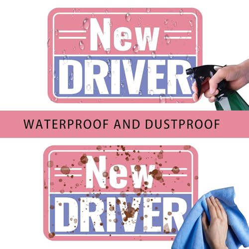 Image of 2 Pack Student Driver Magnet & New Driver Car Magnet - Removable Reflective Stickers No Residue, Automotive Safety Stickers, Magnetic Decal (Pink /Purple-New)
