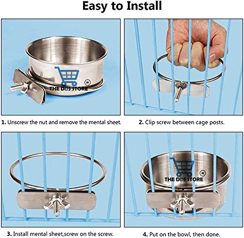 THE-DDS-STORE-Bird-Feeding-Dish-Cups-Parrot-Food-Bowl-Holder-Stainless-Steel-Coop-Cup-Bird-Cage-Water-Bowl-for-Parakeet-African-Greys-Conure-Cockatiels-Lovebird-200-ML-Clamp-Pack-of-4