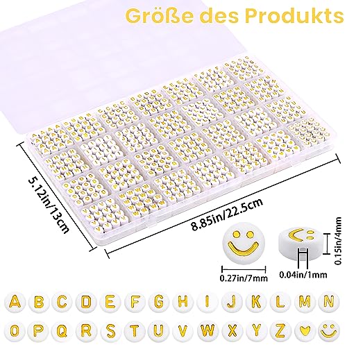 DTYDECLE 1400 Stück Goldene Alphabet Perlen, 7 mm Acryl Rund Buchstaben perlen Set Herzen Spacer Perlen für Schmuckherstellung DIY Armbänder Halsketten Handwerk