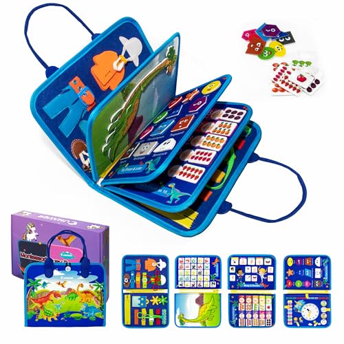 Image of Busy Board for 1 Year Old, Dinosaur Themed Busy Book Montessori Toy for Boys Age 1-4, Educational Travel Toy for Toddlers 1-3, for Learning and Sensorial Play