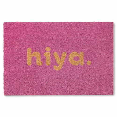 TOWN & COUNTRY TERRA Hiya Painted Welcome Door Mat, Natural Coir, Heavyweight, Non-Slip Entryway Mat, Purple, 18