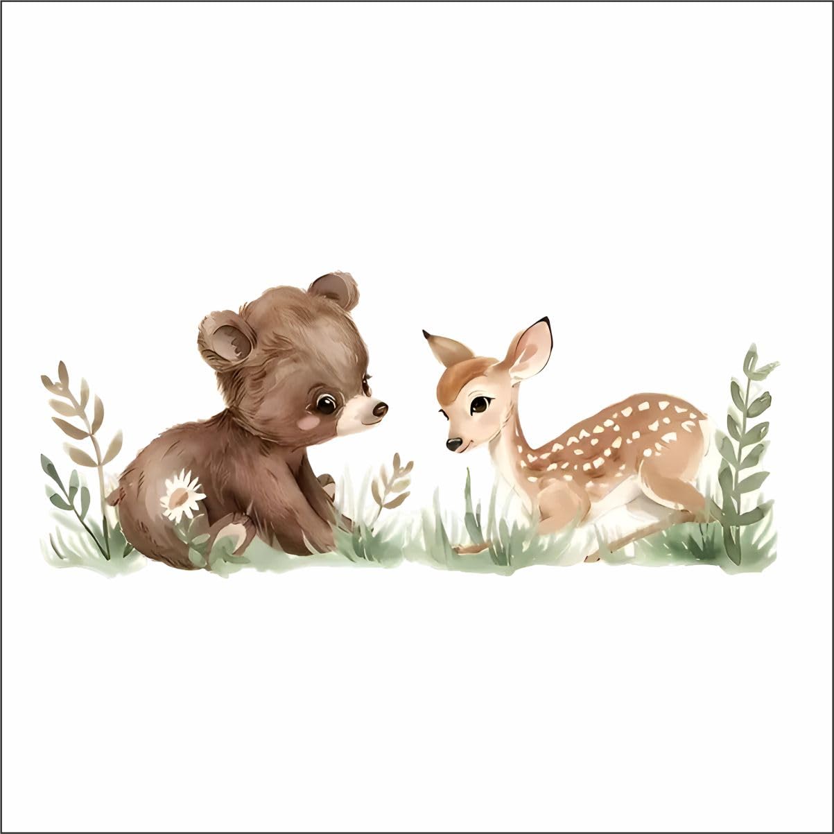 Cute Baby Animal Wall Stickers – Bear and Deer Nursery Wall Sticker – Woodland Theme Kids Room Wall Decal – Removable Animal Wall Art for Nursery, Baby Shower Gift, Playroom and Children’s Room