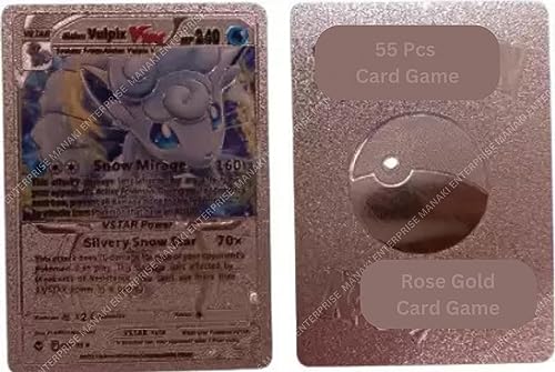 Image of 55 PCS Rose Gold Foil Card Assorted Cards TCG Deck Box - V Series Cards Vmax GX Rare Golden Cards and Common-Rare Mystery Card, Toy for Kids (Rose Gold)