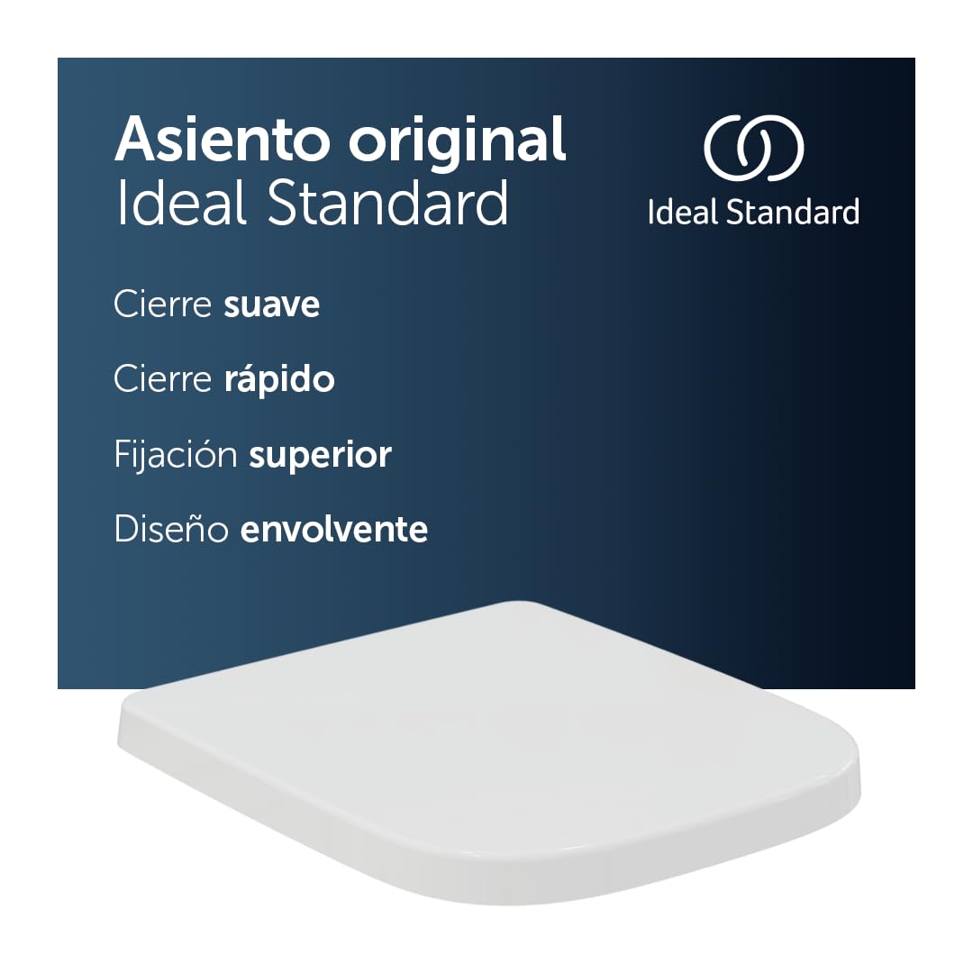 Ideal Standard i.life A Asiento de inodoro, diseño envolvente, cuadrado, con mecanismo de cierre suave, función de liberación rápida para una fácil limpieza, fabricado en Duroplast resistente – Blanco