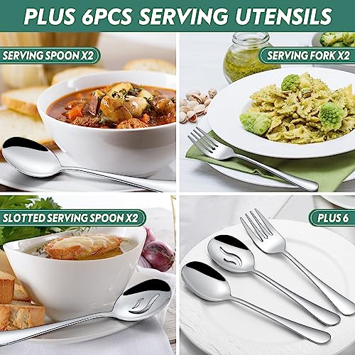 66piecessilverwareflatwaresetwithservingutensilsstainlesssteelsquarecutlerysetfor12tablewarecutlerysetincludeknifeforkspoonsetmirrorpolisheddishwashersafe Urban Country Home Decor 66 pieces silverware flatware set with serving utensils stainless steel square cutlery set for 12 tableware cutlery set include knife fork spoon set mirror polished dishwasher safe urban country home decor