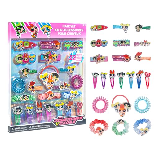 Powerpuff Girls Hair Accessories Set for Girls, Hair Clips, Bows, Scrunchies, Hair Ties Set, Great for Birthday and Holiday Gifts, Party Favors, Sleepovers Makeovers, by Townley Girl