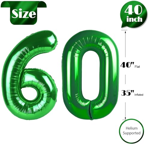 Image of Dark Green Number 60 Balloon 40 Inch, 60th Birthday Party Decorations, Giant 60 Foil Balloon for Party Supplies