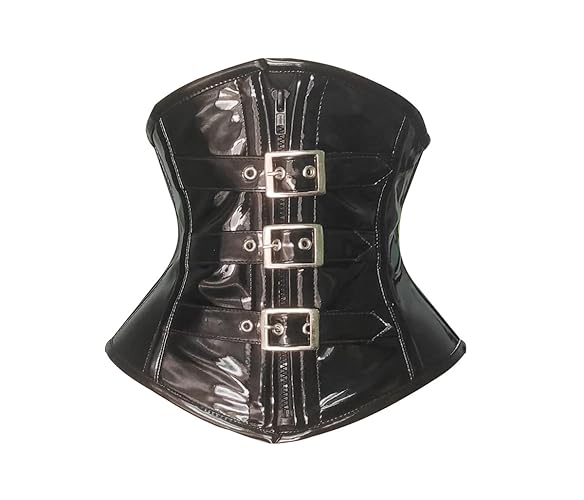 O Yes Women Steel Boned Waist Cincher PVC Lake Buckled Underbust Corset C8401 - 4XL - Black