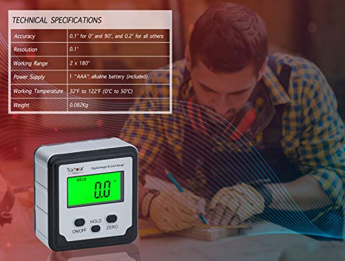 Ticktocktools AZC-TON-88 Digital Angle Finder By Ticktocktools - Magnetic Mini Level And Bevel Gauge - Woodworking With Table Or Miter Saw thumb #6