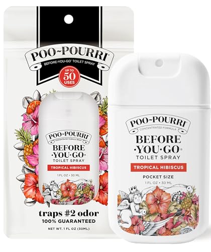 Poo-Pourri Before-You-Go Pocket Toilet Spray, Travel Essentials, Tropical Hibiscus, 1 Fl Oz, Up to 50 Uses, On-The-Go Bathroom Odor Deodorizer with Essential Oils, TSA Approved Size, Hibiscus, Apricot