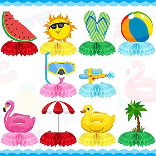 10 Pcs Summer Pool Honeycomb Table Centerpieces Decorations Beach Hawaii Theme Birthday Party Paper Table Topper Photo Props for BBQ Summer Pool Party Beach Favor Supplies