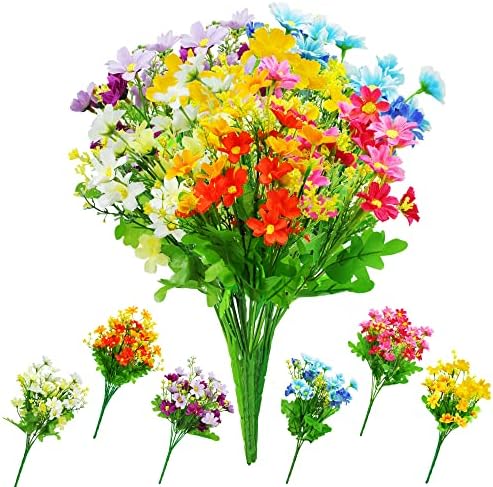 6 Bundles Artificial Flower 6 Colors Fake Silk Daisy Wildflowers UV Resistant Wedding Bouquet Realistic Plastic Bushes Indoor Outside Farmhouse Home Garden Decoration Flower Arrangement