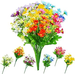6 Bundles Artificial Flower 6 Colors Fake Silk Daisy Wildflowers UV Resistant Wedding Bouquet Realistic Plastic Bushes Indoor Outside Farmhouse Home Garden Decoration Flower Arrangement