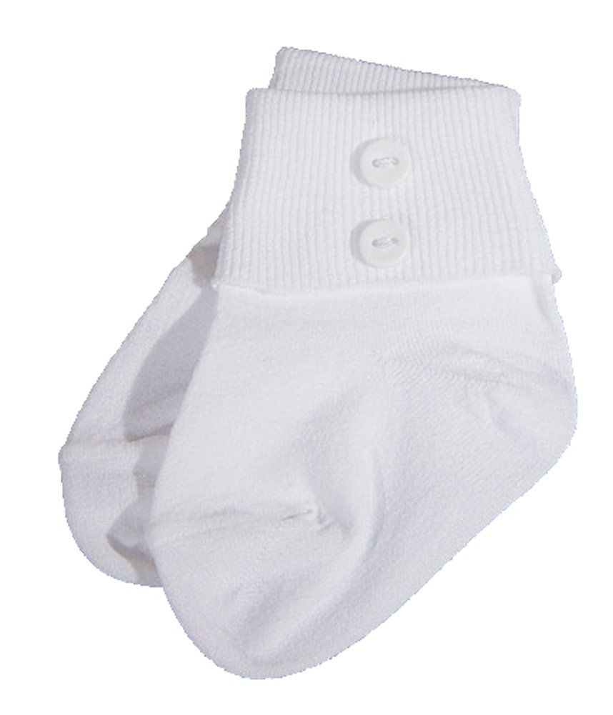 Christening Day Baby Boys White Cotton Anklet Socks with Buttons - Medium 4-6 Months