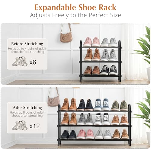 INSMART 3-Tier Expandable Shoe Rack, Stackable and Adjustable Shoes Organizer Storage Shelf, Sturdy and Durable Metal Structure Free Standing Shoe Rack for Closet Entryway Doorway - Image 3