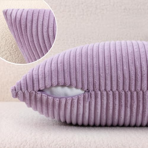 Image of Mecatny Corduroy Decorative Throw Pillow Covers 24x24 Set of 2 for Sofa Living Room, Soft Neutral Boho Couch Pillow Covers for Home Decor, Lilac
