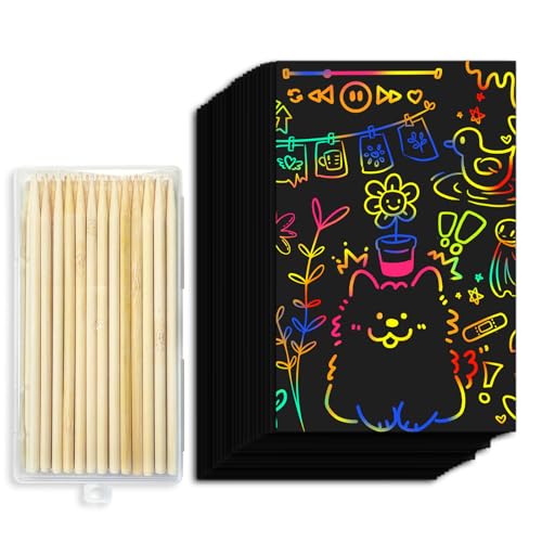 Cityrosy Rainbow Scratch Paper for Kids 160 Pcs Scratch Art for Kids Sets Arts and Crafts Birthday Gifts for 3-12 Years Old Girls Boys Classroom Party Games