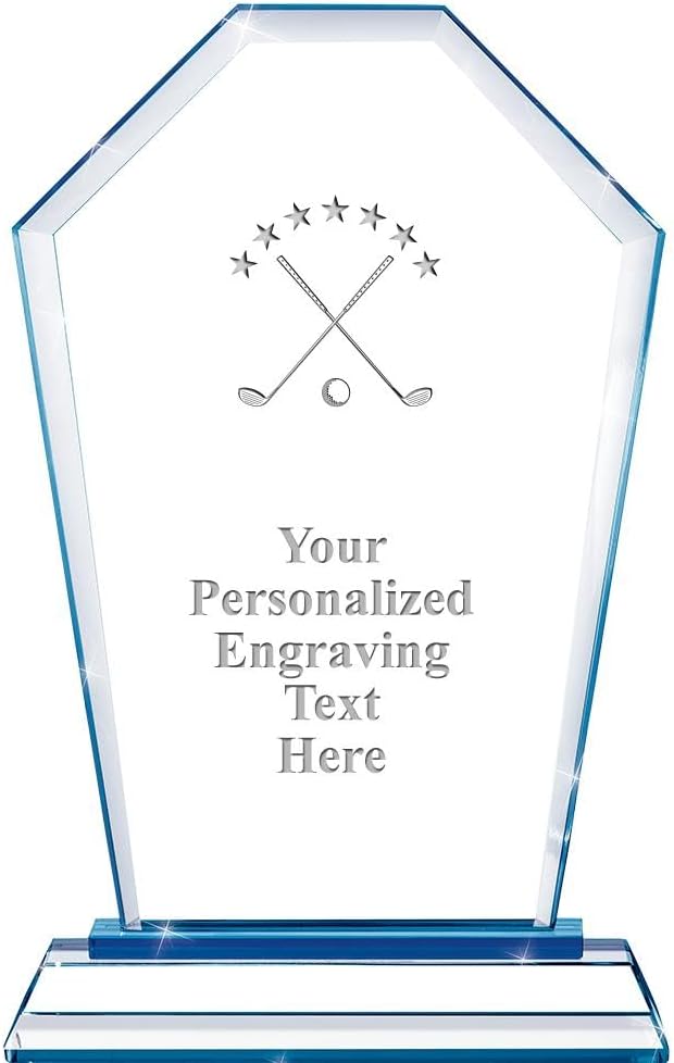 Custom Award, Crest Blue Base Personalized Crystal Trophy