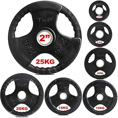 TnP Accessories. Olympic Weight Plates Rubber Coated Cast Iron Weights Plate Set - Tri Grip Radial - 1.25kg 2.5kg 5kg 10kg 15kg 20kg 25kg TriGrip Disc (25KG Single) Cover