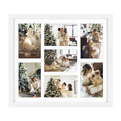 Golden State Art, 13.7x15.7 Matted White Wood 7-Opening for 4x6 Collage Picture Frame