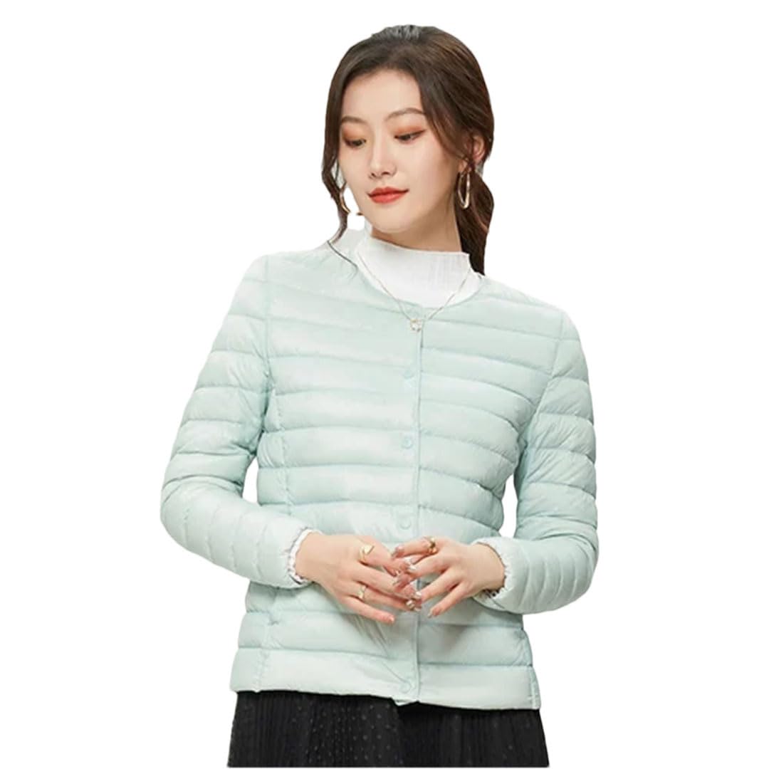 Piumino da donna leggero con fodera calda piumino d'anatra cappotto da ufficio azzurro M, Azzurro, M