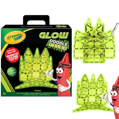 Image of CreateOn Crayola Glow Doodle Magentic Tiles - Magnetic Building Toys for Kids, STEM Toys for Boys and Girls Ages 3+, 30-Piece Set