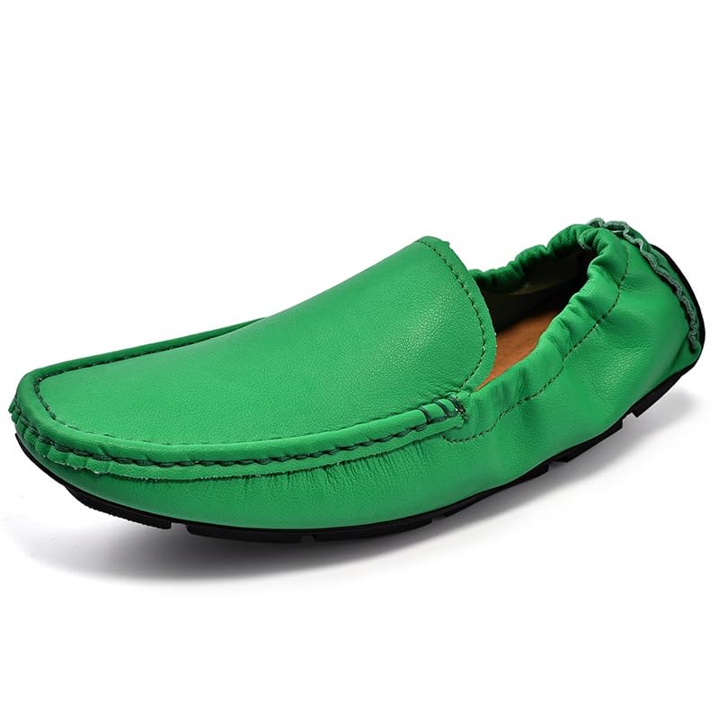 Mens Loafers Solid Color Apron Toe Driving Loafers Leather Anti-Slip Flat Heel Lightweight Outdoor Walking Slip-ons