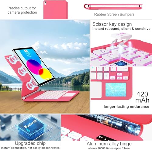 Image of Keyboard Case for iPad 11th (A16) & 10th Generation,Magic-Style Backlit Keyboard with Multi-Touch Trackpad - Floating Cantilever Stand - Magnetic Case for iPad 11 inch &10th Gen 10.9 inch (Rose Red)