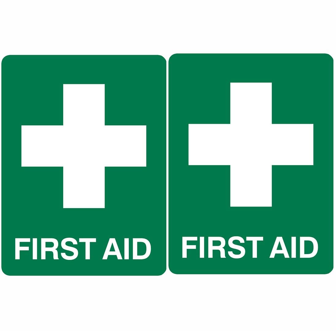CVANU First AID Safety Sign Sticker Self Adhesive PVC Vinyl (Pack of 5)