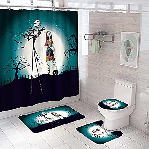 DDQTOUCH Halloween Zombie Bride Printed Shower Curtain Sets for Bathroom Decor 4 Piece Non-Slip Rugs, Toilet Lid Cover and Bath Mat Waterproof Shower Curtains 70.8''x70.8'' (Color-2) Cover