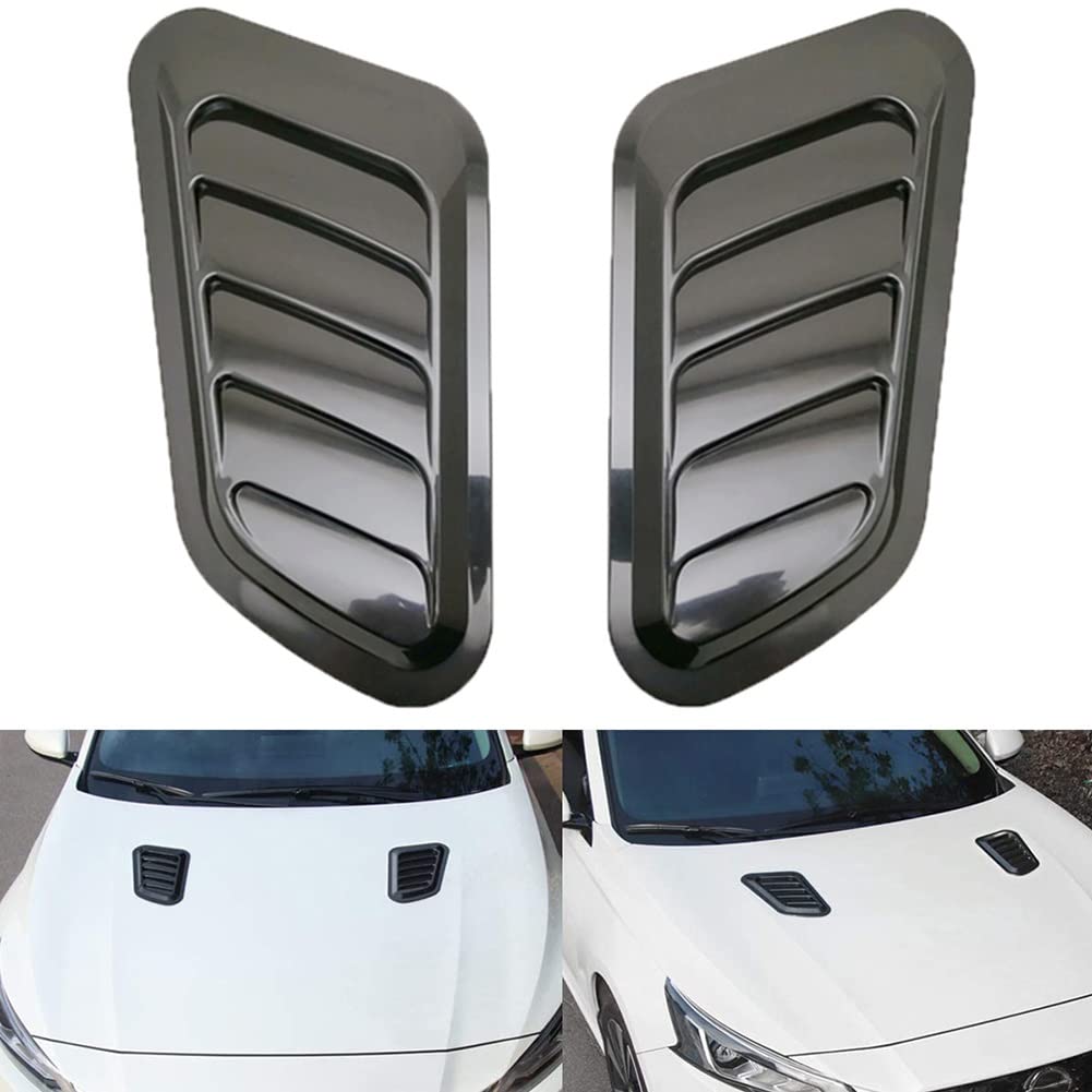 Air Flow Intake Cover, 2Pcs Turbo Bonnet Vent Cover Hood Decorative Car Stickers ABS Universial Air Flow Vent Protection Cover For Moost Car SUV Truck (Color : Black)