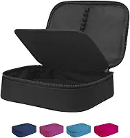Estojo Escolar Box Grande Infantil Organizador Para Lapis Feminino Masculino Nylon Com Divisoria Necessarie Ziper Resistente Marca Calmfy (Preto)