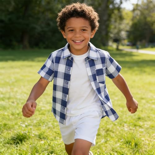 Image of SANGTREE 3 Piece Boy Outfits Short Sleeve Shirt and Shorts Set Beach Vacation Summer Clothes, 3 Months - 9 Years