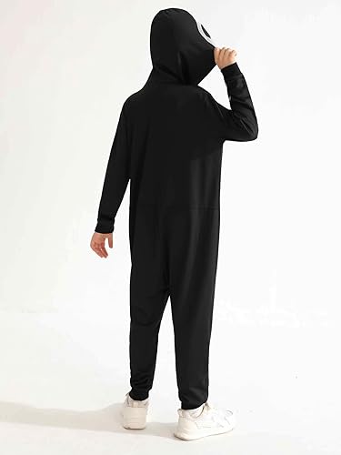 Miniatura 3 de ESHOO Disfraz de esqueleto negro de Halloween para niños y niñas, enterizo con capucha, trajes de cosplay de Halloween, 3t 4t, 5t, 6t, 7t, 8-12t