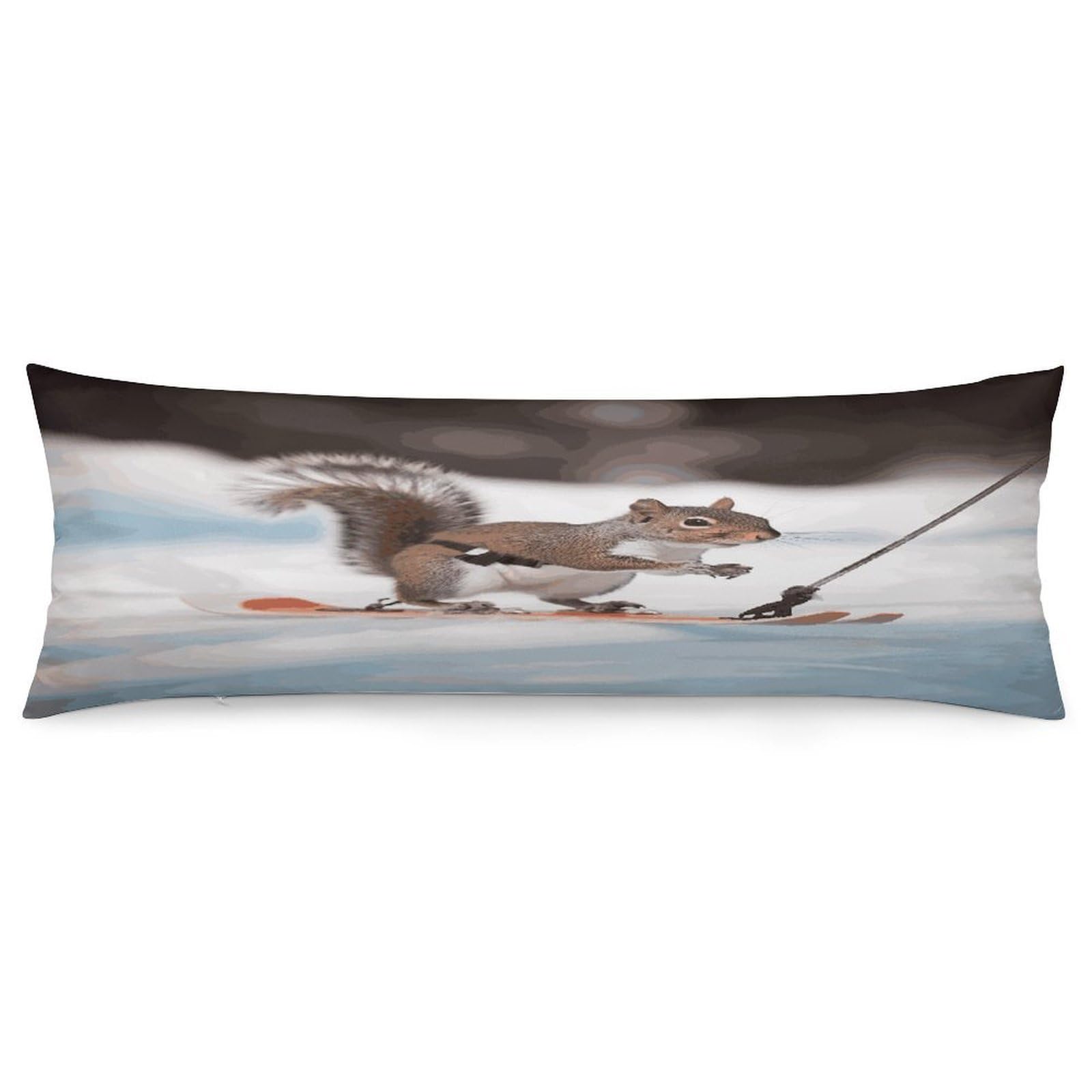Skiing Squirrel Throw Pillow Covers with Silent Zipper Polyester Pillow Protectors Removable Pillow Cases Soft Pillowcase Cozy Pillow Sham Cushion Cover for Sofa Car Bed 20"x54"