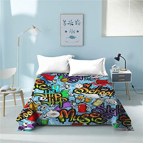 Ensemble de bedding imprimé 3D musique style graphique avec drap plat 180x220cm