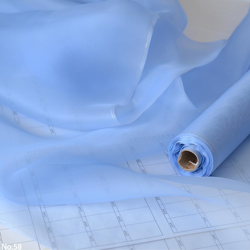 100% Pure Silk Organza, 5 mommes Thick. It is Used for DIY Sewing of Clothes and Wedding Dresses, as Well as Handicraft Production. Width: 44 inches, Length: 1 Yard (58.deep Sky Blue)