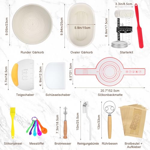 SHANNA GäRköRbchen, GäRkorb 15 Teilig, Sauerteig Starter Set, Brot Backen, GäRköRbchen Oval und Runde, Brot Backen ZubehöR… – Ansicht 2