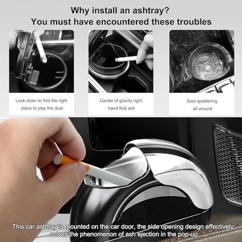 Image of Wevdn Car Ashtray with Lid, Portable Smokeless Car Door Cigarette Ashtray with LED Light, Windproof Automotive Ash Tray for Most Car Home Office Outdoor Use, Car Accessories (Silver & Black)