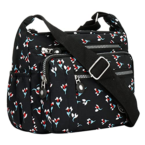 YYW Womens Multi Pocket Casual Cross Body Bag Travel Bag Messenger Handbag for Shopping Hiking Daily Use (Camo flower)