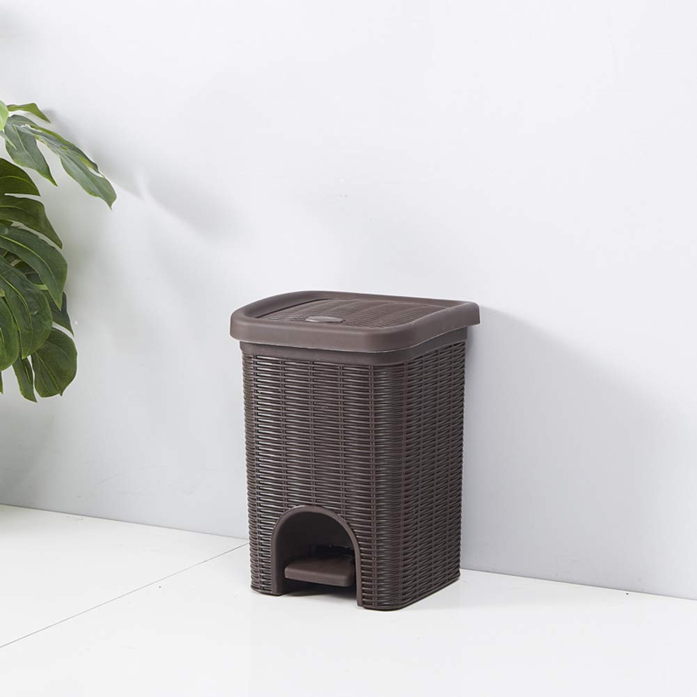 Wkkie Faux Rattan Plastic Pedal bin Square Trash can Inner Bucket for Kitchen Bathroom Toilet Office Recycle Rubbish bin-Coffee 6L