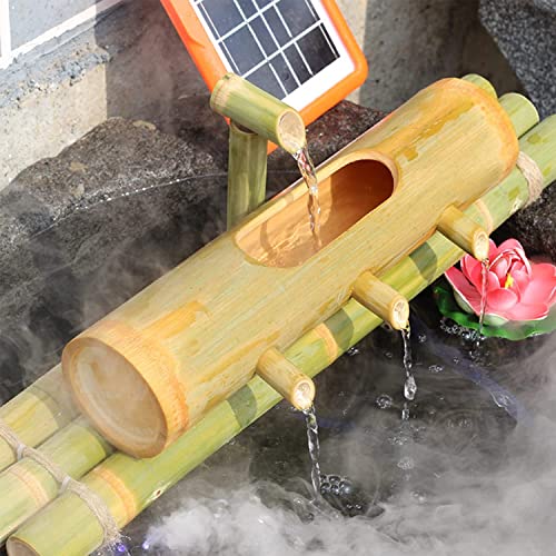 Fuente solar de bambú natural, fuente de agua al aire libre, detalles de bambú, fuente de agua mecedora tradicional japonesa, kit de estanque de patio, 80 cm